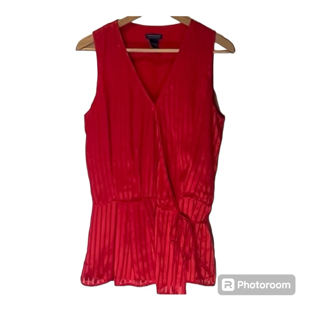 Upscale boutique brand red 100% silk sleeveless wrap blouse  in size 6